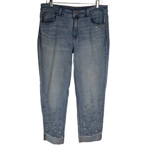 Chico's Boyfriend  rhinestone ankle wmns Jeans Sz I waist34"Ins 25.5"GUC  Retro